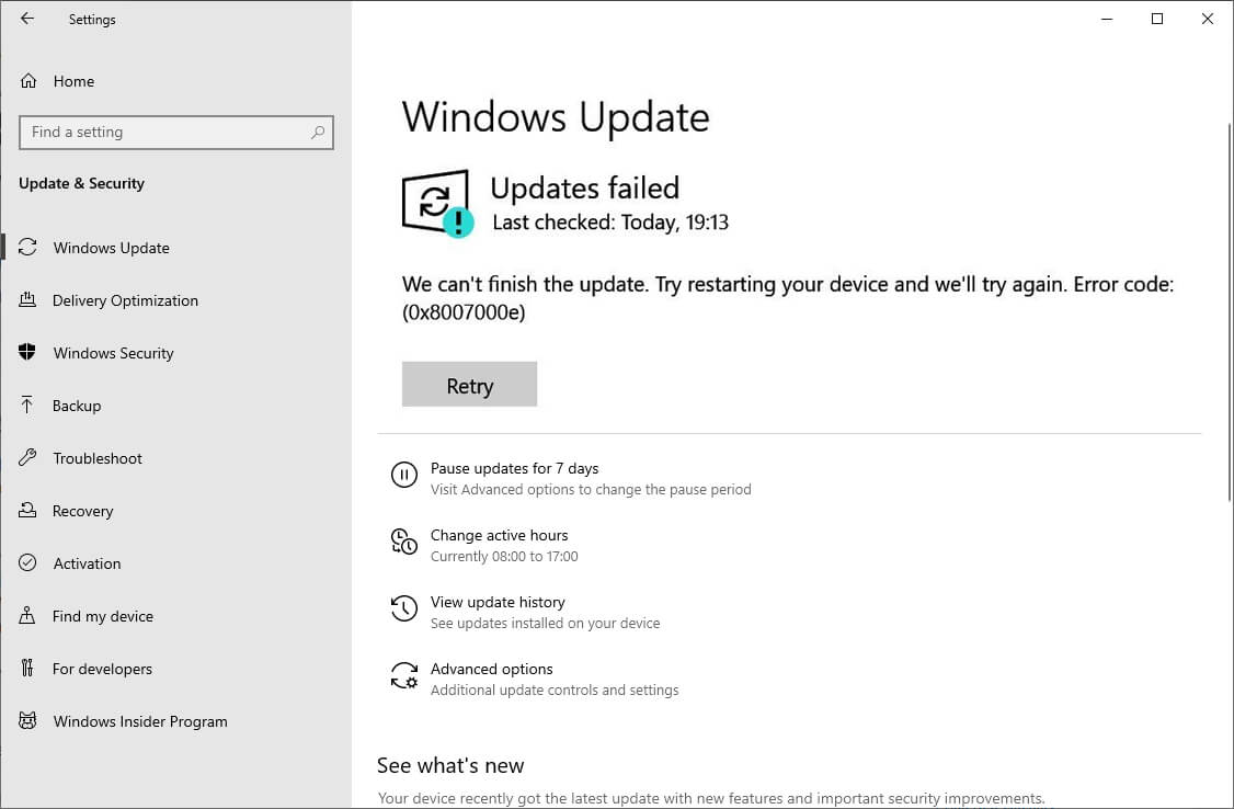 Windows Update Error Code 0x8007000e