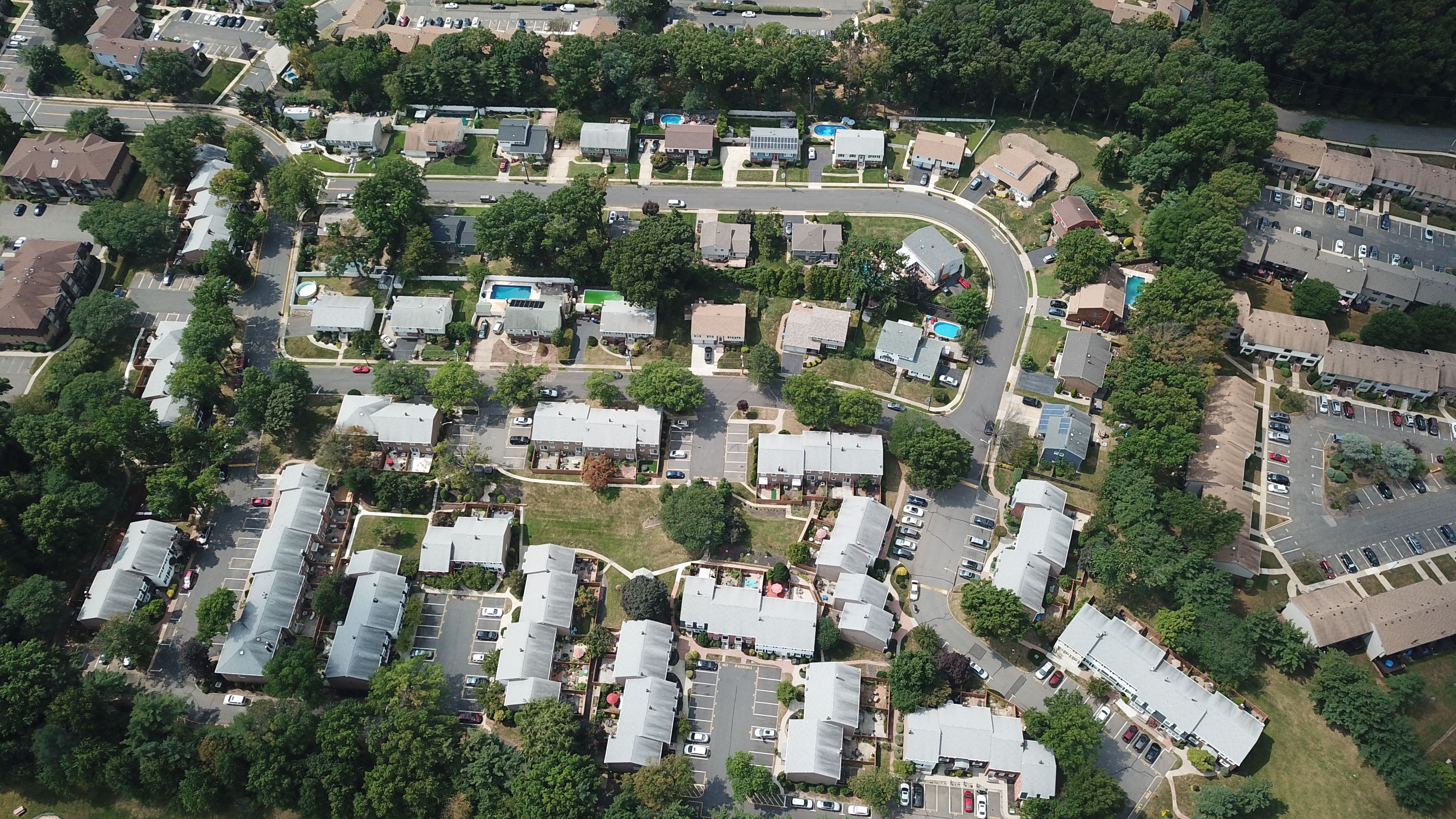 Aerial view of a suburban residential neighborhood in New Jersey